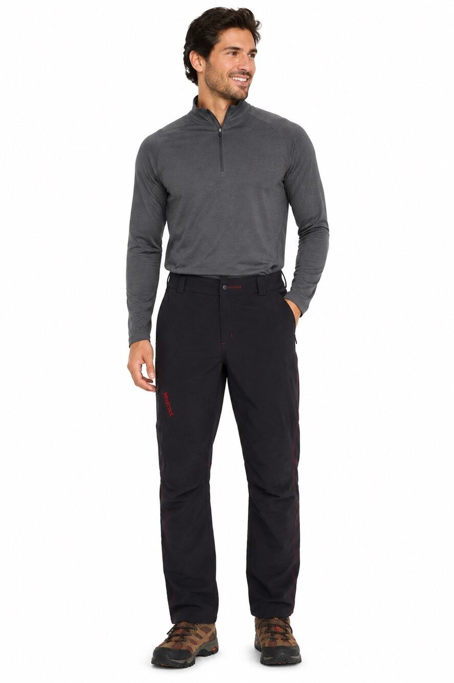 Marmot Men’s Medium Softshell Hiking Pants Black Red Stretch Trail 32x31